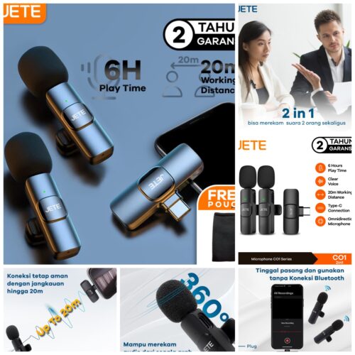 JETE CO1 2in1 Wireless Microphone Clip On - Garansi Resmi 2 Tahun - JETE CO1 2in1